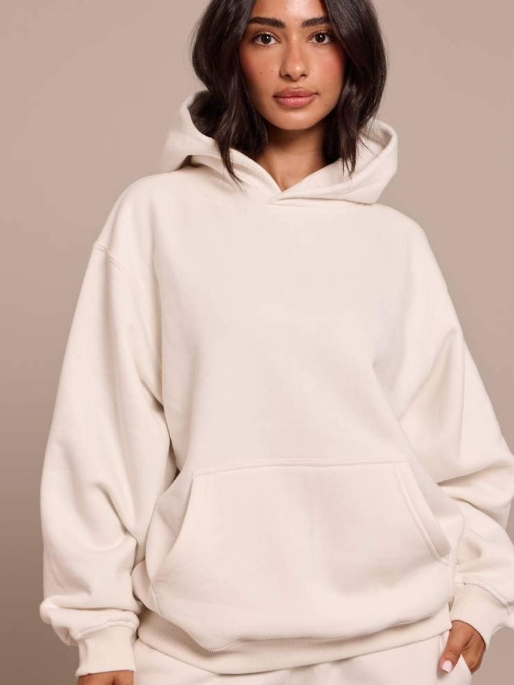 SACRÉ Off White Cream Fleece Hooded Pullover Sweatshirt Size M